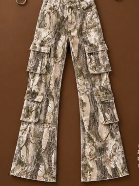 Fashion Nova Camouflage Cargo Boot Cut Pants - Green & Brown
